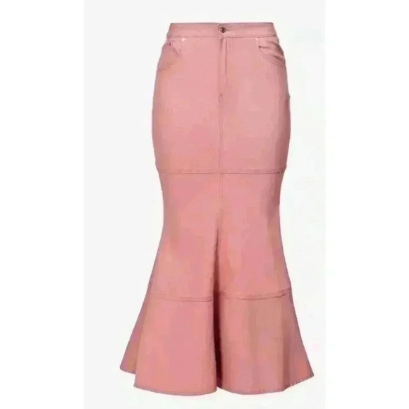 New Women Pale Pink House Of Sunny Denim Tulip Skirt Size 2 - Picture 7 of 16